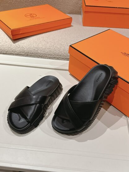 Hermes black soft and comfortable casual cross-slippers - Image 5