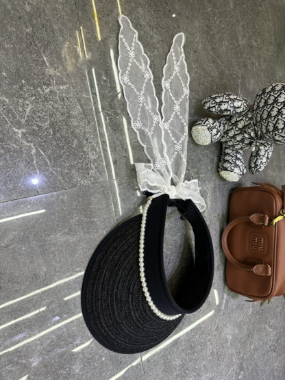 Dior lace pearl grass sunscreen black glue empty top hat - Image 6