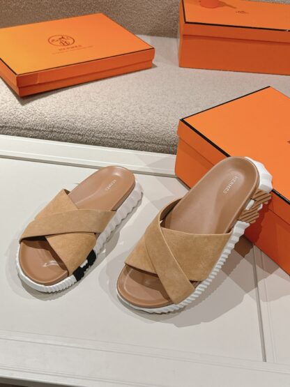 Hermes apricot soft and comfortable casual cross-slippers - Image 5