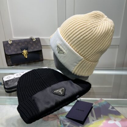 Prada autumn and winter thick warm knitted hat - Image 5