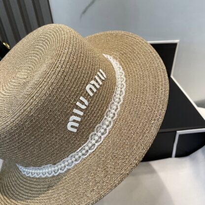 Miu Miu lace trim flat top straw hat - Image 6