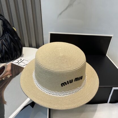 Miu Miu lace trim flat top straw hat - Image 6