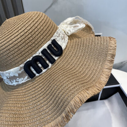Miu Miu Straw Hat with Lace - Image 5