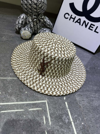 Yves Saint Laurent popular flat top straw hat - Image 5