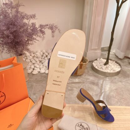 Hermès dark purple summer versatile classic palm pattern flat slippers - Image 3