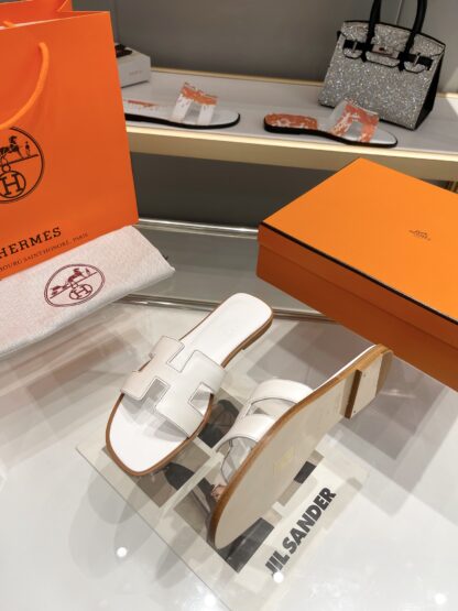 Hermès early spring new white handmade flat slippers - Image 5