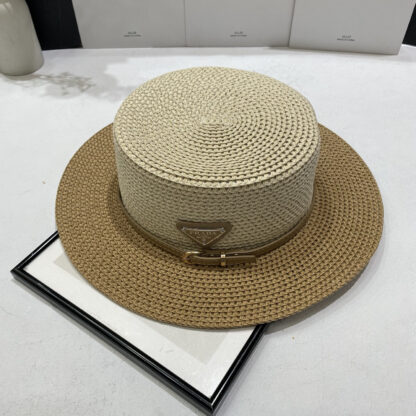 Prada new wide brim hat flat top straw hat - Image 5