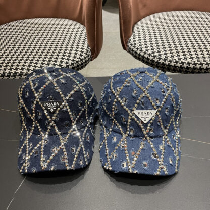 Prada summer fashion brand hole denim water brick retro hard baseball cap - Image 5