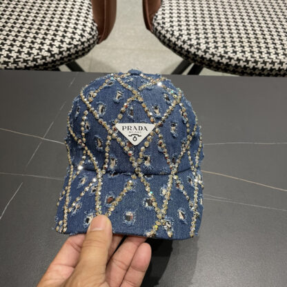 Prada summer fashion brand hole denim water brick retro hard baseball cap - Image 5
