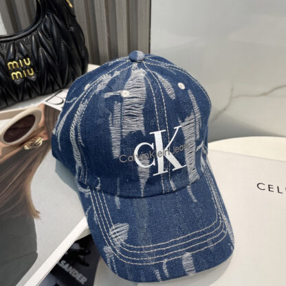 Calvin Kleinf washed distressed denim baseball cap - Image 5