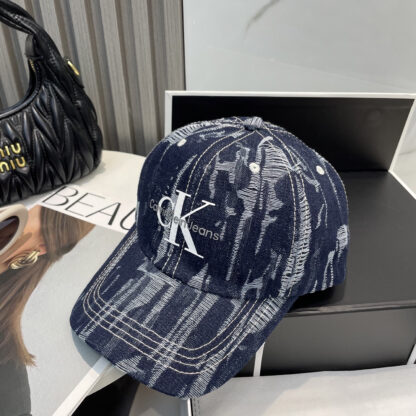 Calvin Kleinf washed distressed denim baseball cap - Image 5
