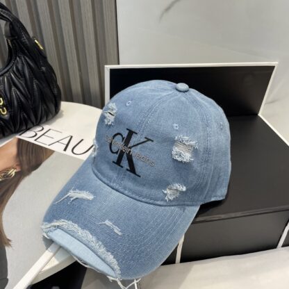 Calvin Kleinf washed distressed denim baseball cap - Image 5