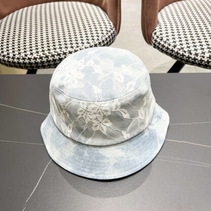 Balenciaga Spring Denim Embroidered Lace Bucket Hat - Image 5