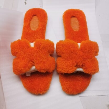 Hermès comfortable versatile orange cotton slippers - Image 5