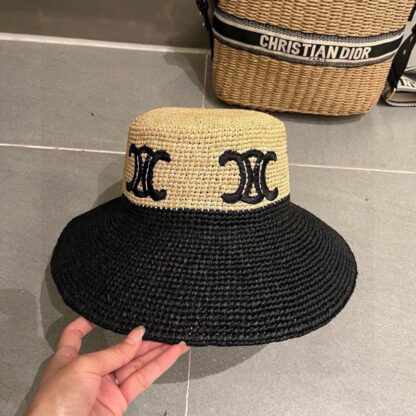 Celine premium embroidered logo raffia bucket hat - Image 3