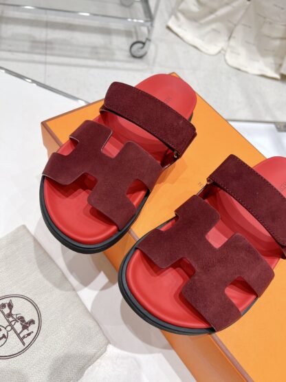 Hermès new deep red spring and summer leather slippers - Image 5