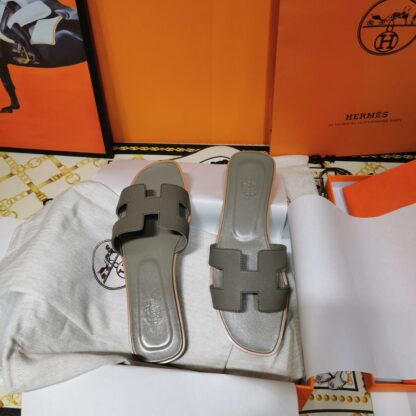 Hermès Elephant Grey Handmade Slippers - Image 5