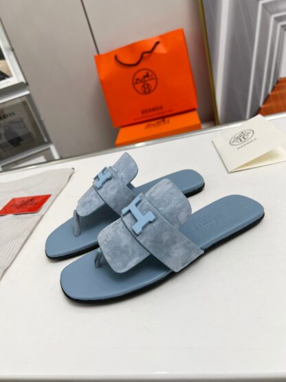Hermès Spring and Summer Blue Daily Home Travel Holiday Essential Slippers - Image 4