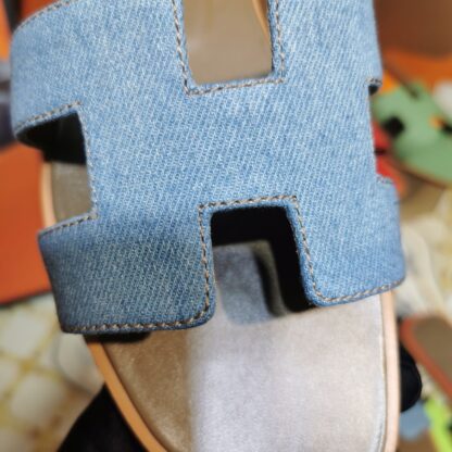 Hermès Denim Blue Handmade Slippers - Image 5