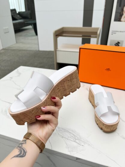 Hermès early spring new white pure handmade thick-soled platform slippers - Image 5