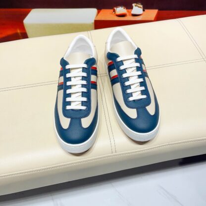 Hermès beige and blue high-end men's low-top thick-soled casual sneakers - Image 5