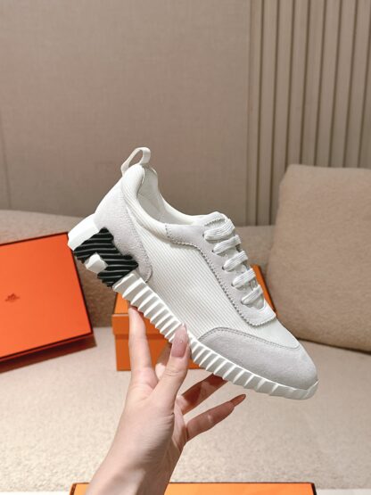 Hermes classic couple style white and gray breathable casual sports shoes thick sole 3cm - Image 5