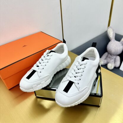 Hermès Spring and Summer Classic Couple's White and Black Sports Shoes - Image 5