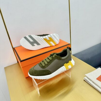 Hermès Spring and Summer Classic Couple Style British Green and Yellow Colorblock Sports Casual Shoes - Image 5