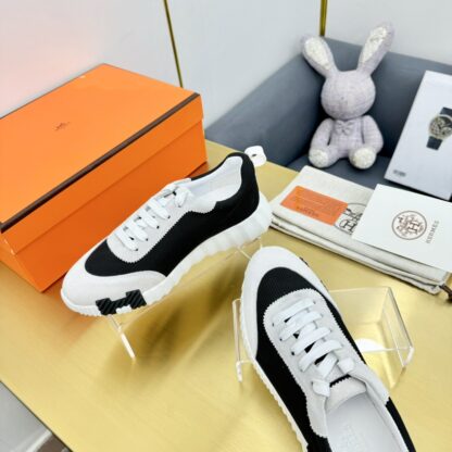 Hermès Spring and Summer Classic Couples British Black and Gray Colorblock Sports Casual Shoes - Image 5