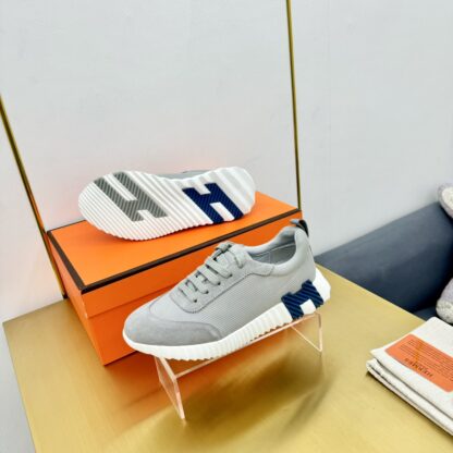 Hermès Spring and Summer Gray, White and Blue Colorblock Couple Classic Sports Casual Shoes - Image 5