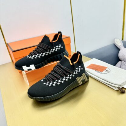Hermès Spring and Summer Black, Gray and Orange Colorblock Couple Classic Sports Casual Shoes - Image 5