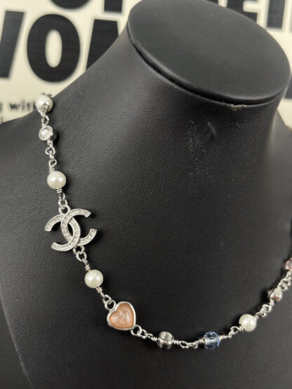 Chanel love color pearl double c silver necklace - Image 5