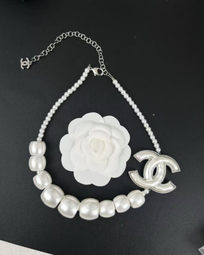 Chanel White Large Pearl Double C Necklace - Image 5