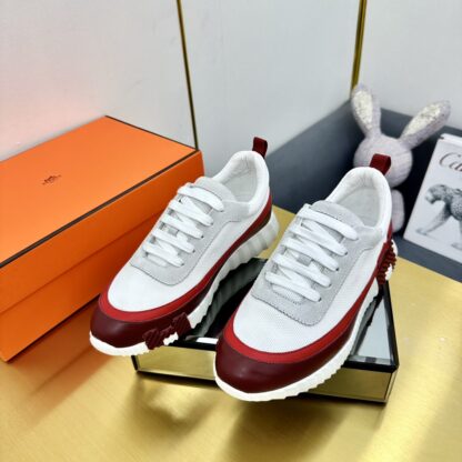 Hermès Spring and Summer Gray, White and Red Colorblock Couple Classic Sports Casual Shoes - Image 5
