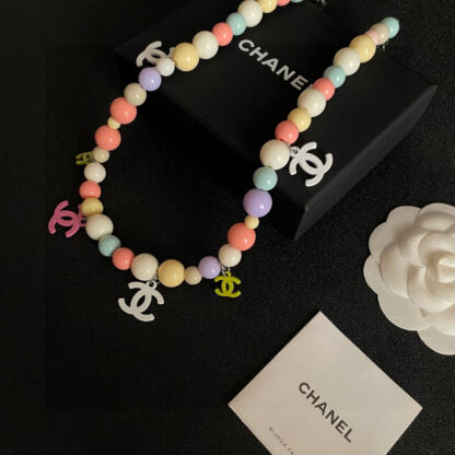 Chanel colorful macaron color multi-pendant ball double C necklace - Image 4