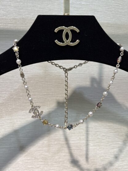Chanel Colored Crystal Star Gold Diamond Double C Pearl Necklace - Image 5
