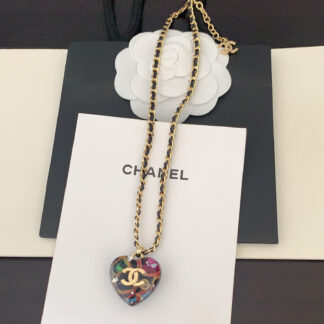 Chanel multicolored heart black leather necklace