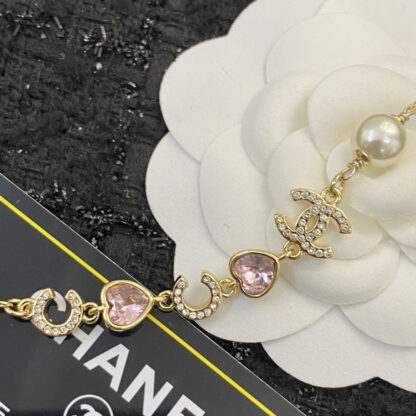 Chanel Pink Heart Letter Pearl Choer Necklace - Image 5
