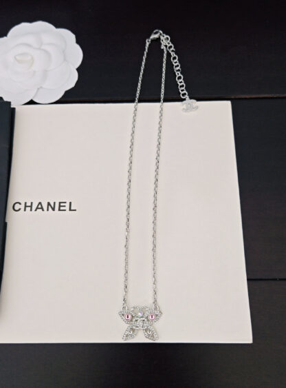 Chanel Pink Diamond White Gold Butterfly Necklace - Image 5