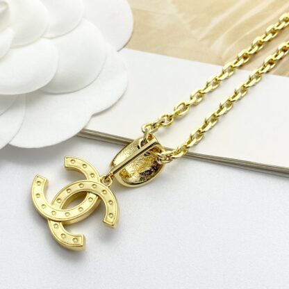 Chanel Vintage Red Brown Rhinestone Double C Necklace - Image 5