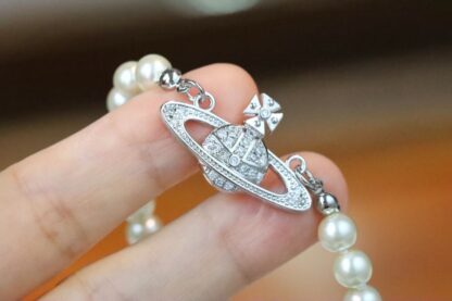 Vivienne Westwood White Diamond Saturn Pearl Necklace - Image 5