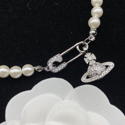 Vivienne Westwood Planet Pearl Brooch Necklace - Image 5