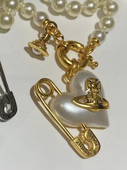 Vivienne Westwood vintage pin peach heart Saturn Queen Mother necklace - Image 5