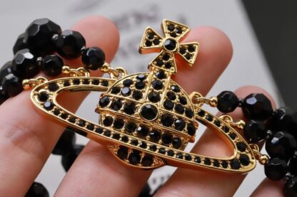 Vivienne Westwood Black Onyx Three-Layer Cameo Saturn Necklace - Image 5