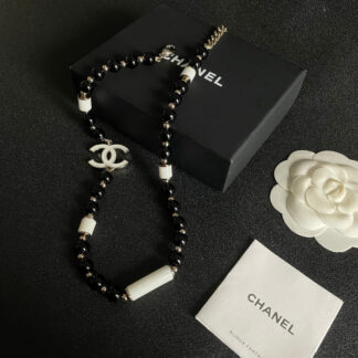 Chanel black and white double C necklace
