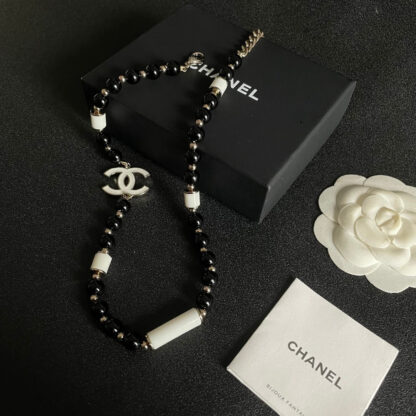 Chanel black and white double C necklace