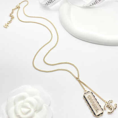 Chanel Black Enamel Lace Square CC Necklace - Image 5
