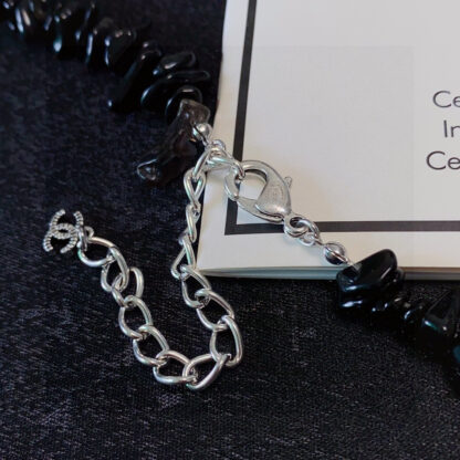 Chanel Black Agate Letters Thick Chain Necklace - Image 4