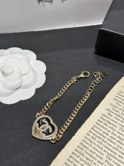Chanel Gold Heart Peach Color Block Necklace - Image 5