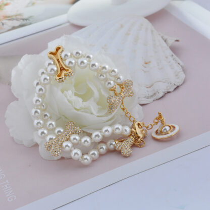 Vivienne Westwood Bone Double Row Pearl Bracelet - Image 5